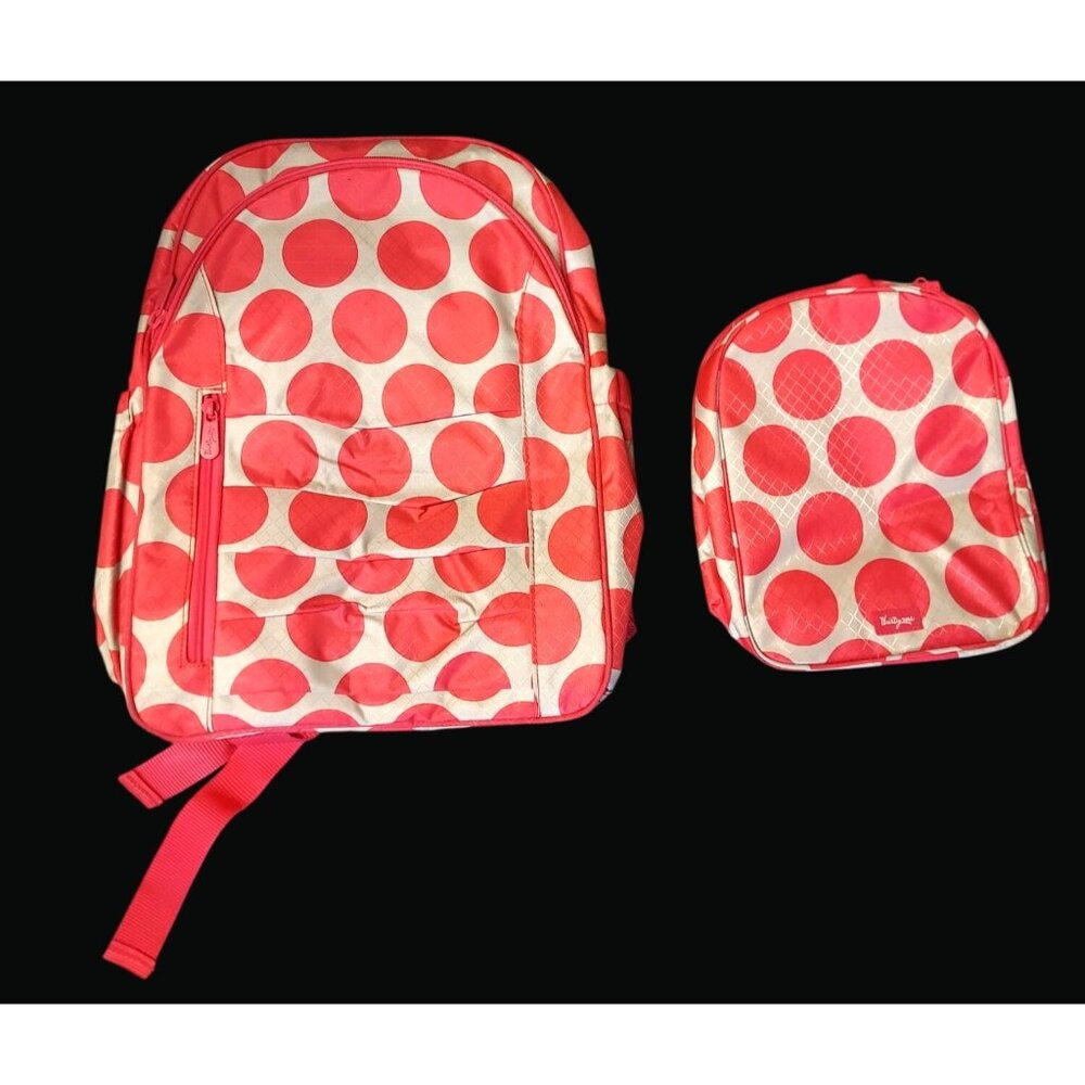 Thirty-One Coral Polka Dot Padded Insulated Backpack & Matching Lunch Bag Set